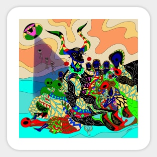 the goat monster with witches magical painting ecopop art Sticker